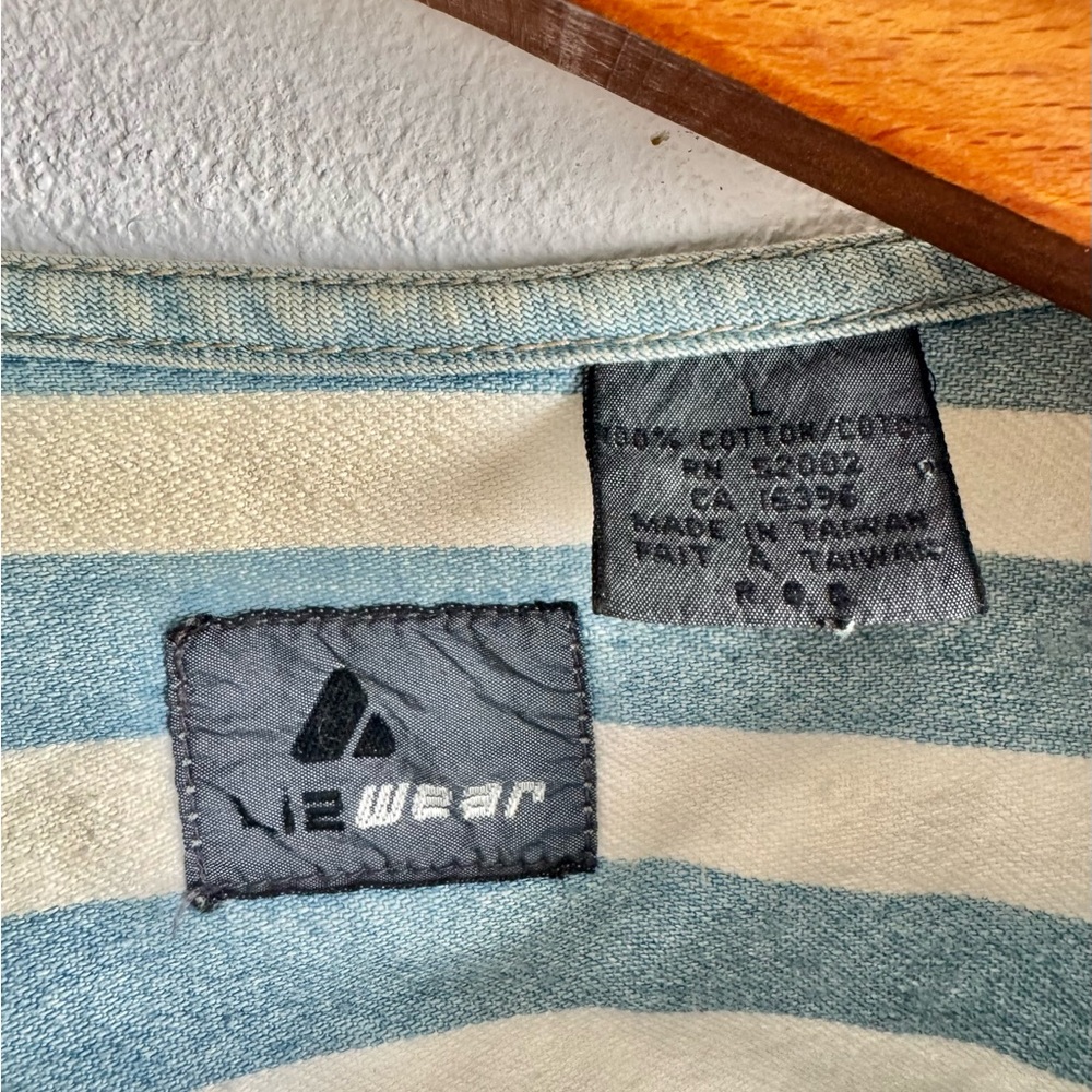 Li2 Wear Striped Blue and White Denim Bomber Jacket Button up Vintage Womens L - Picture 5 of 5